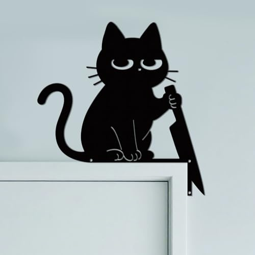 CUTHOLLOW Metall Türrahmen Deko - Katze - 25x25cm Schwarz Katzendeko | Kreativer Türrahmen-Kunst, Originelle Türecke Deko, Art Deco für Zimmertür, Zuhause, Badezimmer, Schlafzimmer