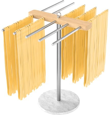 STWWO Nudeltrockner Nudelständer Pastatrockner Holz mit 10 Abnehmbar Arme Edelstahl 304 Pasta-Trocknung für Hausgemachte Pasta - Effiziente & Hygienisch - Spaghetti Trockner für Pasta Nudeln, Marmor