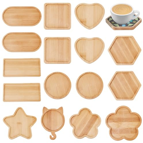 NBEADS 16 Pcs 10 Styles Wooden Mosaic Tiles Coasters, Cup Mat for Drinks Drinking Cup Coaster Blank Base Trays for Coffee Table Protection Home Dining Table Decor