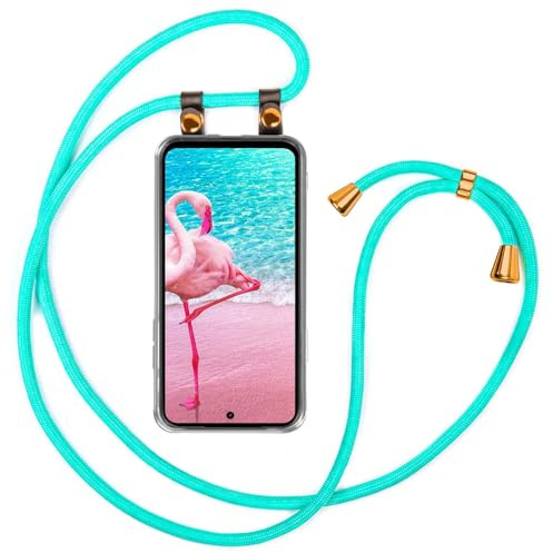 moex Handykette für Motorola Moto G56 5G Hülle mit Band abnehmbar, Handyhülle mit Kette zum Umhängen, Handyband 155 cm lang Stoff Kordel Umhängehülle, Handy Umhängeband, Türkis