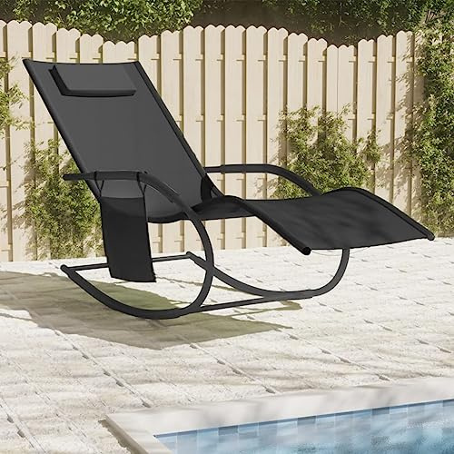 Frdhee Sonnenliege, Schaukelliege Schwarz Stahl und Textilene Camping Liegestuhl für Balkon, Terrasse, Garten