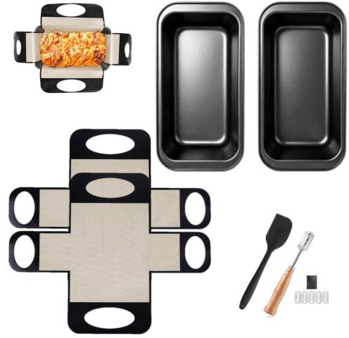 Vivipayo 2 Stück Brotbackform Kasten Set, 2 Kastenform Brot 27.5x15x6cm mit 2 Backmatte Antihaft, Rechteckig Brotbackformen Brotform Brot Backform für Backofen aus Karbonstahl Kuchen