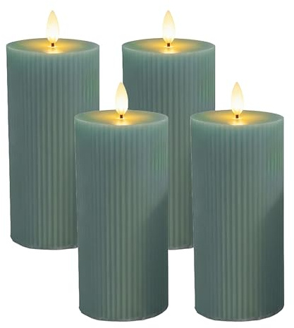 Relaxdays LED Kerzen, 4er Set, HxD: 18 x 7,5 cm, flackernde Flamme, Echtwachs, Rillen, flammenlose Blockkerzen, Farbwahl
