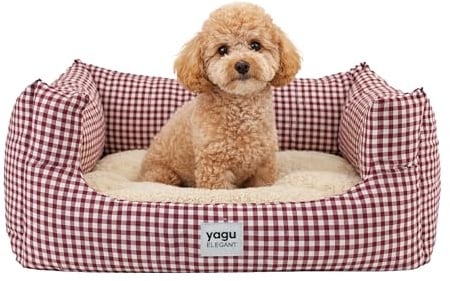 YAGU Cama para Perros y Gatos T-1 50x38x22cm - Vichy Grana | Cama para perros y gatos hasta 3 kg con interior de borreguillo suave, cojín reversible, fibra y base antideslizante