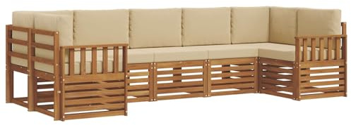 vidaXL Sofagarnituren 7 pcs Natur und Beige Massivholz Akazie, Akazienholz Gartenmöbel-Set, modernes Sofa, Coole Lounge, modulare Sitze, Pooldeck-Style