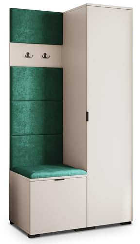 Masseno Flugarderoben Set Lori, Kleiderschrank-Set mit Sitzbank, Garderobenschrank Flur mit 3 Regalböden, Kaschmir
