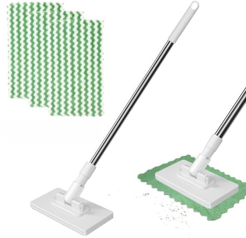 Snap Grip Mini Mop,Lazy Mop Clip On with 360° Rotating Head,with 4 Reusable Cloths
