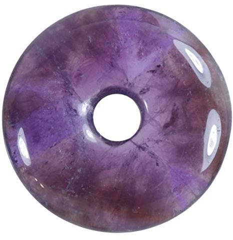 Lebensquelle Plus Edelstein Donut Ø 40 mm + Baumwollband + Edelsteinkarte | Naturstein Anhänger Halskette | Echte Heilsteinkette inkl. Band (Amethyst)