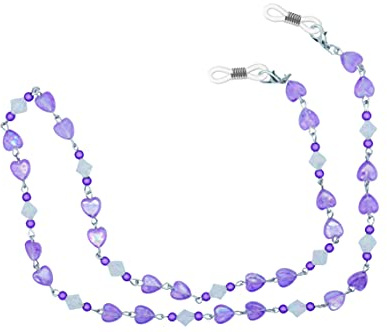 GoOpticians Purple Beaded Heart Women's Traditional Fasten Glasses Cord Necklace Spectacle Chain