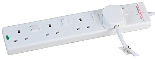 Surge Protected Extension Trailing Lead - Black/White Multi Plug USB Power Cable 5m 4 Gang Switched Surge, White