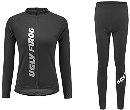 UGLY FROG Radtrikot Fahrradbekleidung Set Langarm Winddicht Damen Winter Thermische Fleece mit 3D Polster Hosen BMC