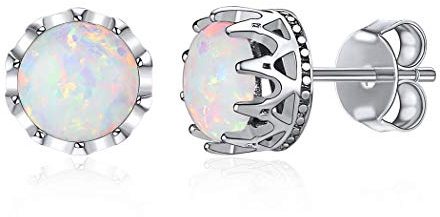 ChicSilver Damen Mädchen Opal Ohrstecker mit Krone Weiß Opal Ohrring für Valentinstag Weihnachten