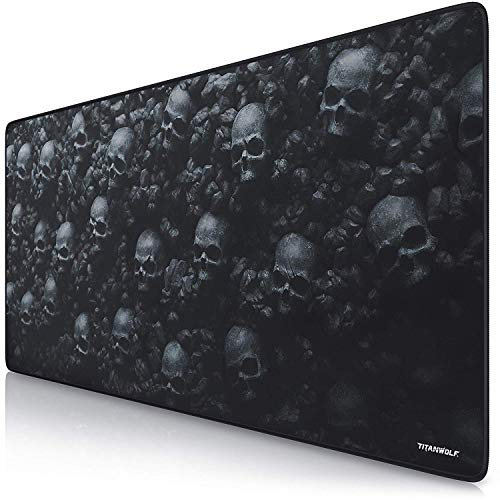TITANWOLF - XXL Tappetino per Mouse da Gioco - Gaming Mousepad Extra Grande 900 x 400mm - Pad con Base in Gomma Antiscivolo - Spessore 3mm - Nero - modello Skulls - SUPER OFFERTA