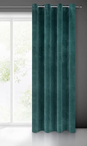 Eurofirany Villa Vorhang Samt Velvet Weich 10 Ösen-1 STK. Edel Gardine Dick 290 g/m2 Elegant Glatt Einfarbig Flauschig Modern Klassisch Wohnzimmer Schlafzimmer Lounge, Dunkeltrürkis, Jade, 140x250cm