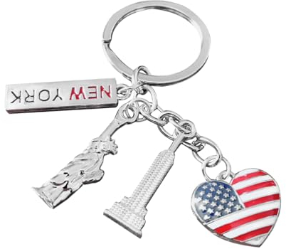Amosfun Porte-clés Jour de l'Indépendance américain 4 juillet Journée nationale USA Patriotique Porte-clés en métal New York, Image 1, 10 x 3 x 0,5 cm