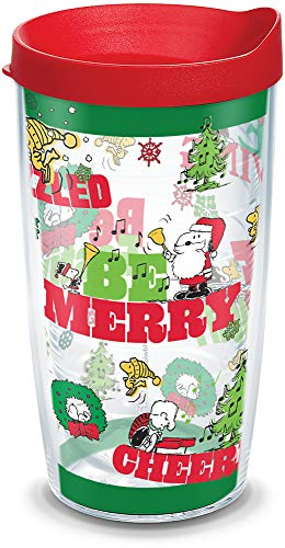 Tervis 1335800 Peanuts Holiday 2019 - Vaso aislado con envoltura y tapa roja, Tritan, 16 onzas líquidas, clásico