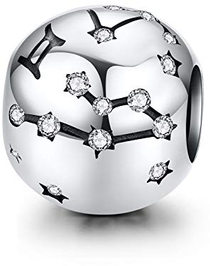 LaMenars 12 Constellation Charms Star Sign 925 Sterling Silver Zirconia Bead Charm Fits European Bracelets & Necklaces (Gemini(5.21-6.21))