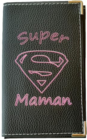 Syl'la Etui Porte Carte Grise Papier Voiture en Simili Noir personnalisé Super Maman pour Femme Fete des mères - Fabriqué en France