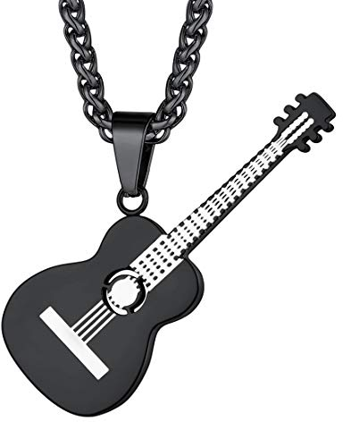 U7 Damen Halskette mit Plektron Halter Anhänger Schwarzkette Gitarre Anhänger Plektrum Kette Kettenanhänger Pendant Necklace Hip Hop Rock Musik Gitarrenanhänger Modeschmuck für Vatertag