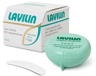 Lavilin Deo Foot Creme 10ml, gegen stinkende Füsse, verhindert bakterielle Zersetzung des Schweisses und stoppt Fussgeruch bis zu 5 Tage, pflanzlich, ohne Aluminium und Alkohol, besonders ergiebig