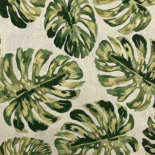Kt KILOtela - Canvas Dekostoff, Home-Accessoires, Tischdecken, Kissen, Vorhänge, Taschen, Stück: 300 cm Länge x 280 cm Breite, Tropische Blätter, Grün - 3 Meter