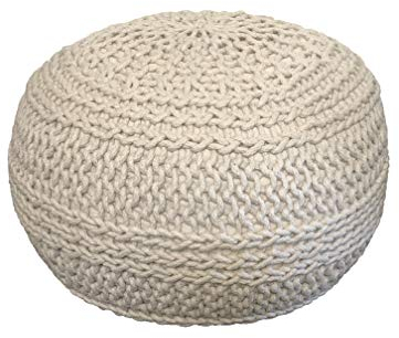 NOORI Home - Premium Luxury 100% Handmade & Handcrafted Cable Style Cotton Knitted Jade Comfortable Pouf, Ottoman, Footrest, Footstool - Beige - 20x20x14