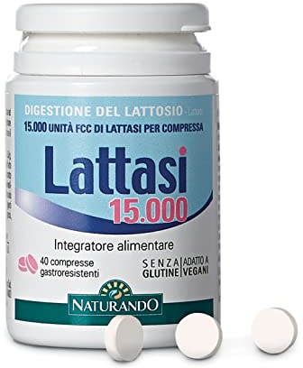 NATURANDO - Lattasi 15000 40 compresse Gastro resistenti integratore alimentare per la digestin della lattosio 80g
