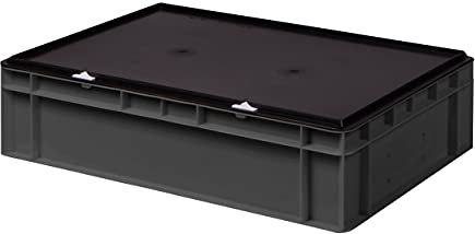 1a-TopStore Stabile Profi Aufbewahrungsbox Stapelbox Eurobox Stapelkiste mit Deckel, Kunststoffkiste lieferbar in 5 Farben und 21 Größen für Industrie, Gewerbe, Haushalt (grau, 60x40x15 cm)