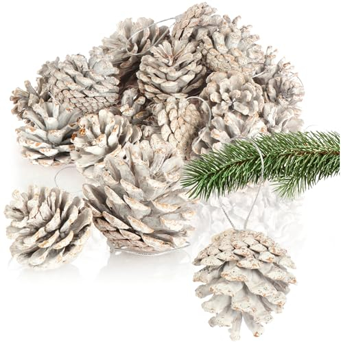 COM-FOUR® 30x Ciondoli pigne in bianco - pigne come decorazione natalizia - decorazione da appendere a forma di pigna Natalizia (30 coni - bianco)
