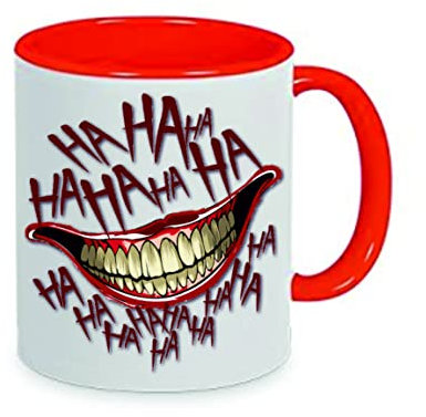 Ha ha ha ha - Joker Kaffeetasse mit Motiv, Tasse mit Druck, auch individuell mit Spruch, Foto, Wunschtext, Wunschname (Rot)