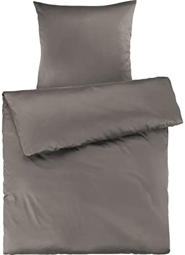 Pure Label Mako Satin Bettwäsche Taupe 155x220 cm mit Kissenbezug 80x80 cm aus 100% Baumwolle - Traumhaft weiches Mako Satin Bettwäsche Set in Uni