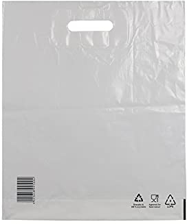 500 Stück umweltbewusste Plastiktüten 38 x 45 + 5 weiss COEX LDPE 50my Stark | 80% Recycling-Granulat | Einkaufstüte mit verstärktem Griffloch | HUTNER
