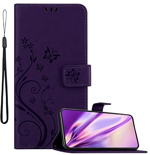Cadorabo Custodia Libro compatibile con Samsung Galaxy S22 in LILLA SCURO FIORE - in Design di Fiore con Chiusura Magnetica, Funzione Stand e 3 Vani di Carte - Cover Case Wallet Book Etui Protezione