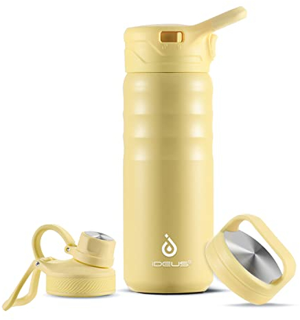 IDEUS Vacuum Insulated Water Bottle, Stainless Steel Double Wall Flask Metal Sports Canteen with Leak-Proof Screw Cap (Light Yellow, 18oz (540ml))