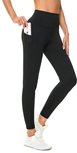 Buepeara Sport Leggings Damen Sporthose mit Taschen, High Waist Tights Laufhose Fitnesshose Für Sport & Alltag -3183-03 (Schwarz)/L