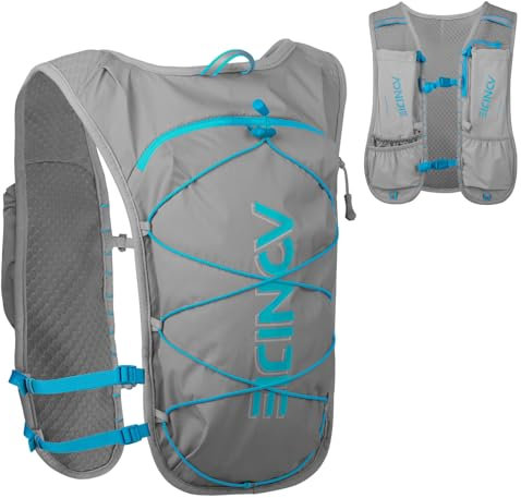 Azarxis 5L Zaino Trail Running Idratazione Porta Borraccia 500ml per Corsa Leggero Gilet da Uomo Donna (Grigio - Solo Zaino)