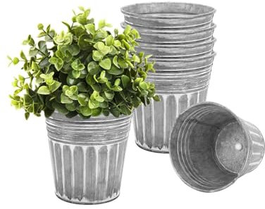 vensovo Galvanised Metal Plant Pots for Indoor Outdoor Use – 6Pcs Rustic Flower Planters with Drainage Hole & Plug, Silver Herb Pots, Small Garden Buckets for Succulents & Flowers, 6 Inch