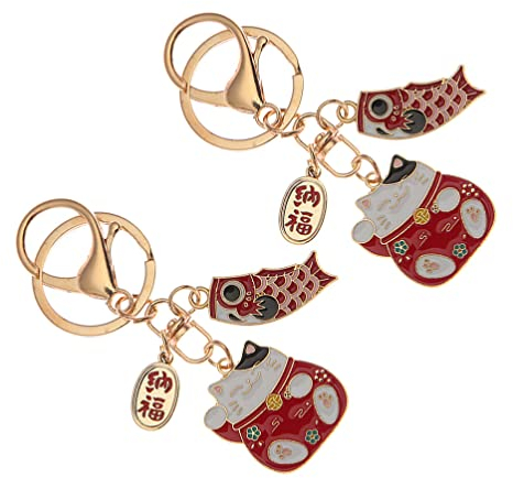 NUOBESTY 2St Schlüsselbund Handyband Katze Kätzchen Schlüsselanhänger Vintage-Dekor Schlüsselringe Katze Anhänger Tasche hängende Dekoration japanisch schmücken Charme Taschen Zubehör rot