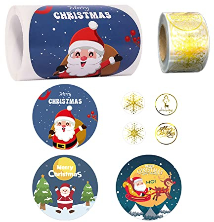 600 Stück Merry Christmas Sticker, Aufkleber Rolle Weihnachten, Transparent Sticker Weihnachten Rund, gelten für Geschenke, Geschenkboxen, Desserttüten, Umschläge