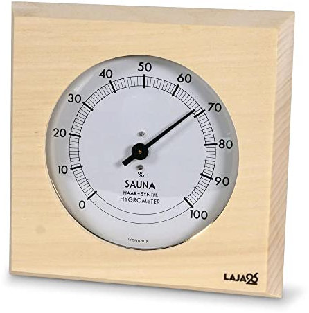 LaJa26 Sauna Hygrometer - FSC Espenholz - Misst Luftfeuchtigkeit - Bimetalltechnik - Synthetik-Haar - Analog - Beständig gegen Wärme und Luftfeuchtigkeit - Fertig montiert - Handarbeit Made in Europe