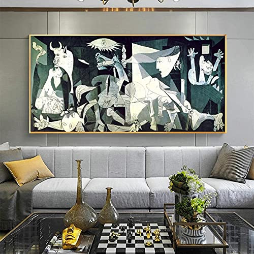 KADING Berühmtes Guernica – Picassos Leinwand-Ölgemälde, Kopie, Wandposter, Kunstdrucke, gerahmte Bilder von Picasso, Wanddekoration, 75 x 150 cm (30 x 59 Zoll) mit goldenem Rahmen