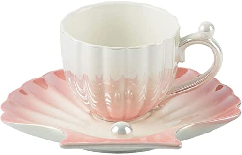 FülleMore Cappuccino Tasse Kaffeetasse mit untertasse aus Porzellan Espressotasse Set Teeservice Kaffeeservice für Cappuccino,Latte,Espresso,Mokka,Tee (Farbverlauf-Rosa)