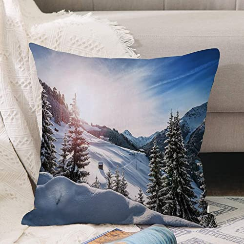 Kissenbezug 45x45 cm,Winterlandschaft in den Alpen,Outdoor Kissen Kissenbezüge Kissenhülle Sofa Kissen dekokissen Zierkissen für Wohnzimmer Garten deko draußen
