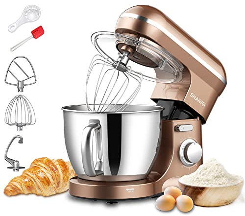 Kitchen Stand Mixer, 6.5 Quart, 6 Speed Kitchen Mixer, Electric Food Mixer with Dough Hook, Whisk, Gold
