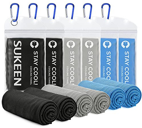 Kühlendes Handtuch 100 x 30 cm Gym Mikrofaser Handtuch für Männer oder Frauen Eiskalte Handtücher Kühltücher Hals für Yoga Gym Reisen Camping Golf & Outdoor Sport (2 Schwarz + 2 Blau + 2 Hellgrau)