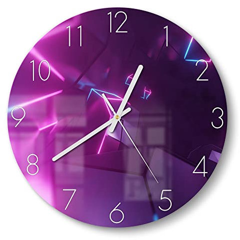 DEQORI Glasuhr | rund Ø 30 cm | Motiv Virtuelles Leuchtdesign | ausgefallene leise Design Uhr aus Glas | Wanduhr für Wohnzimmer & Küche | moderne Hingucker Uhr für die Wand
