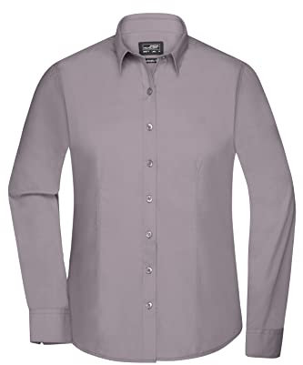 James & Nicholson Damenbluse Poplin Langarm - Taillierte Bluse in pflegeleichtem Materialmix | Farbe: steel | Grösse: M