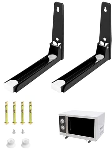 QWORK® 2 Stücke Mikrowellenhalterung Wand, Mit Teleskoparme 230-400mm, Schwarz, für Meisten Mikrowellenherde, Inklusive Montagematerial