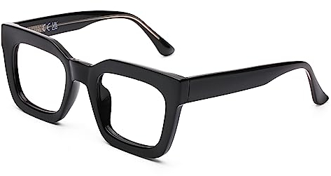 DOOVIC Occhiali da lettura donna montatura spessa 2.0 quadrati grandi nera con filtro a luce blu occhiali da vista