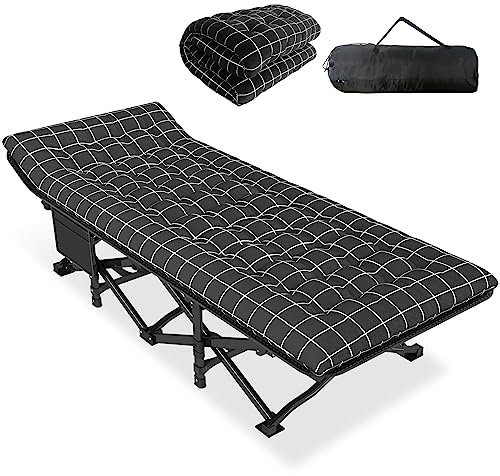 ATORPOK SHOP Lit de Camping Pliable Robuste pour Adultes,lit de Couchage Confortable avec capacité de 200 kg pour Voyage/Bureau/extérieur (Noir)